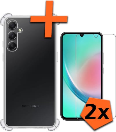 Hoes - Met Screenprotector - 2 Stuks - Geschikt voor Samsung Galaxy A34 - Sterk & Shockproof - Siliconen Case - Back Cover - Telefoon Hoes - Shock Proof - Transparant
