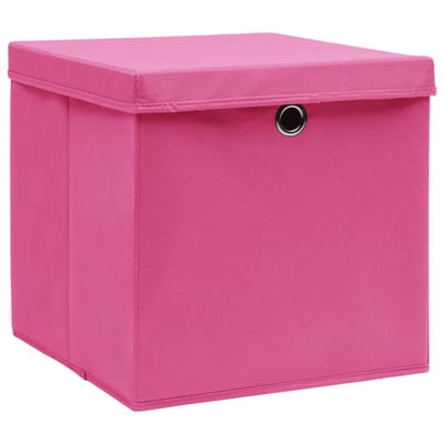 vidaXL - Opbergboxen - met - deksel - 4 - st - 28x28x28 - cm - roze