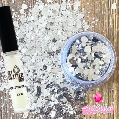 GetGlitterBaby® - Biologische / Biologisch afbreekbare Zilveren Chunky Festival Glitters voor Lichaam en Gezicht Jewels / Biodegradable Face Body Glittergel - Zilver en Glitter Gel HuidLijm