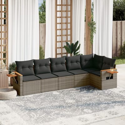 vidaXL - 6-delige - Loungeset - met - kussens - poly - rattan - grijs