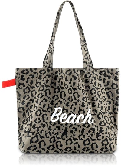 Dailygoods - Luipaardpatroon Strandtas met Grote Capaciteit, 33 x 52 cm, Modieuze Buideltas voor Dames - Geschikt voor Strand, Reizen, Vakantie en Winkelen, Grijs