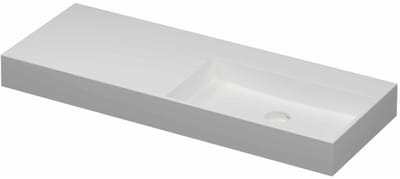 INK United Wastafel Porselein Rechts Zonder Kraangat incl. Porseleinen Click Plug en Verborgen Overloop Systeem - 1200x450x110 mm - Mat Wit