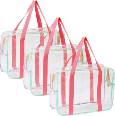 SnelShoppen - Waterdichte PVC Speelgoedtas Set (3 Stuks, Opbergtas voor Bouwblokken, Puzzels, Kantoorbenodigdheden, Transparant, Diverse Maten)