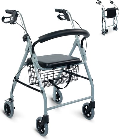 Mobiclinic Alhambra - Rollator - Inklapbaar - Verstelbaar - Aluminium - Handgrepen met rem - Met mandje, zitje en rugleuning - 4 wielen