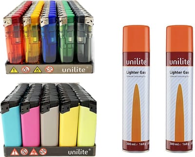 100 stuks klik aanstekers- navulbaar - 2 gasflessen