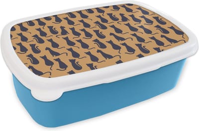 Broodtrommel Blauw - Lunchbox - Brooddoos - Patroon - Kat - Silhouette - Jongens - Meisjes - Kinderen- Kind - 18x12x6 cm - Kinderen - Jongen