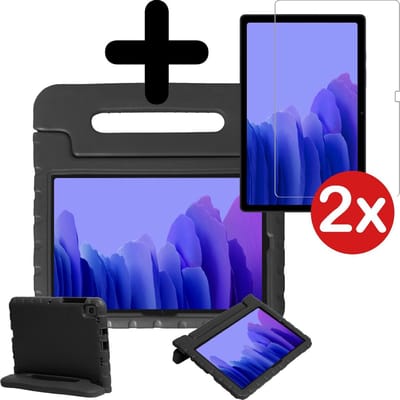 Hoesje - Geschikt voor Samsung Galaxy Tab A7 (2020) - Met 2x Screenprotector - Kinderhoes - Shockproof Bumper - Kidsproof Case - Tablethoes - Kinder Hoes Cover - Zwart