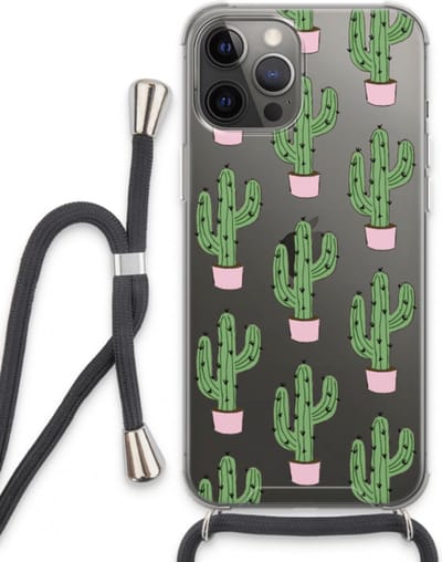 Case Company® - Hoesje met koord geschikt voor iPhone 13 Pro Max hoesje met Koord - Cactus Lover - Telefoonhoesje met Zwart Koord - Bescherming aan alle Kanten en Over de Schermrand