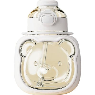 Waterbeker met grote buik Niet-toxisch Geurloos Schattig ontwerp Lekdicht Waterfles met rietje en riem voor White white