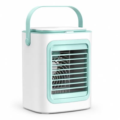 Mobiele Airco - 4-in-1 Luchtkoeler - Mini Airconditioner met 220ml Watertank - Bureauventilator met Verneveling & IJsvak - Stil - Voor Kantoor & Slaapkamer - Blauw