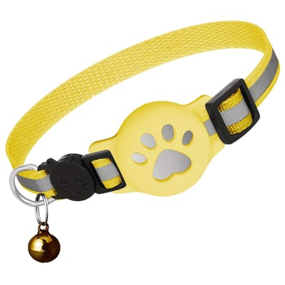 AirTag Kattenhalsband met Bel - Reflecterend & Breakaway Veiligheidsontwerp - Verstelbaar - Geschikt voor Kittens en Volwassen Katten - Geel