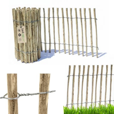 be4nature Hazelaar Kastanje staketenzaun 5m x 50cm hoog 4-6cm rolhek houten tuinhek tuinafscheiding borderhek hondenhek kippenhek erfafscheiding