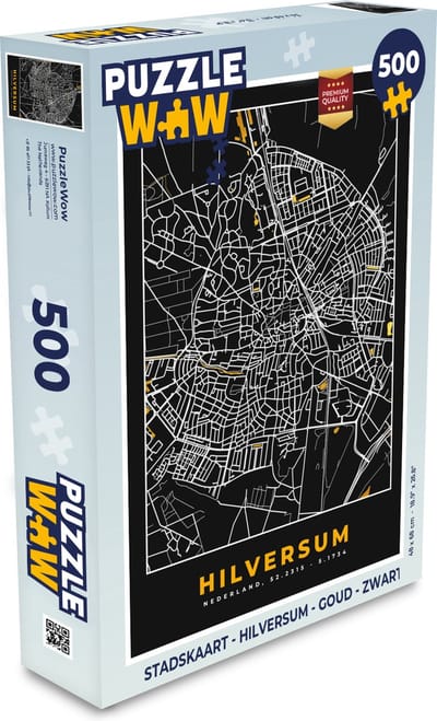 Puzzel Stadskaart - Hilversum - Goud - Zwart - Legpuzzel - Puzzel 500 stukjes - Plattegrond