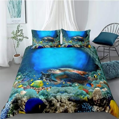 Zeeschildpad Dekbedovertrek Onderwaterwereld Thema Zeedieren Beddengoed Collectie Voor Vrouwen Tieners Jongens En Meisjes Cadeau Voor Slaapkamer Decoratie 135x200cm 2pcs