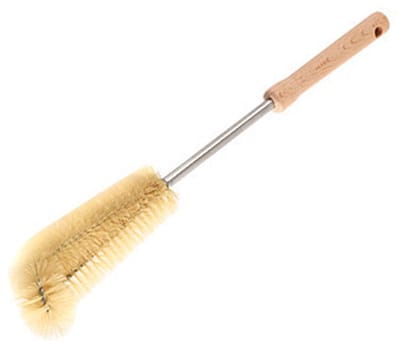 Dailygoods- Flessenborstel L-vormig - Houten Handgreep - 30 Cm Lang - Voor Melkflessen/Kopjes - Zachte Wol Borstelkop - Effectieve Reiniging - Reinigingsborstel