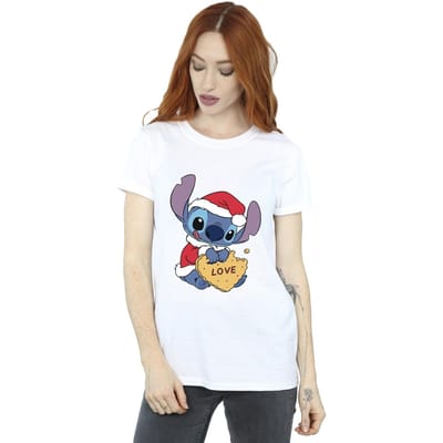 Disney Dames/Dames Lilo And Stitch Kerstmis Liefde Koekje Katoenen Vriendje T-shirt (Wit)