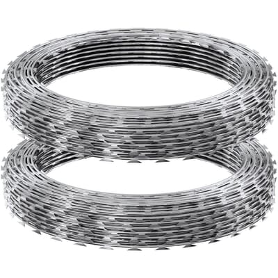 Fil de Rasoir, 98 pi Fil de Rasoir Barbelé, 2 Rouleaux Clôture en Fil de Rasoir Clôture Rasoir, Fil de Rasoir Barbelé Ruban Rasoir Clôture en Fil de Rasoir Galvanisé Rouleaux Rasoir pour