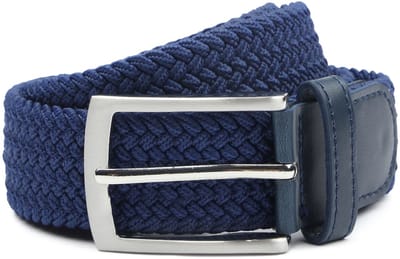 Suitable Geweven Riem Donkerblauw (navy) - Maat 105 - Dames en Heren - Elastisch gevlochten stretch riem - 3,5cm breed - Riem gevlochten