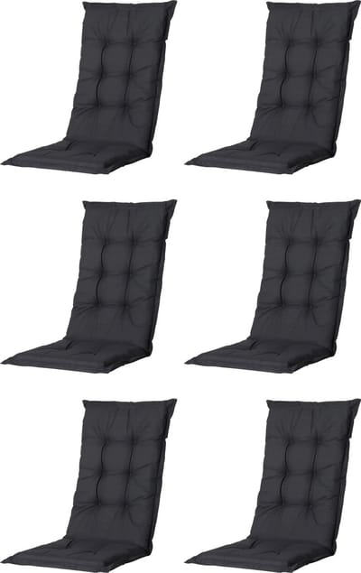Madison - Tuinkussen - Universeel - Hoge Rug - 6 st. - Basic Black - 120x46cm - Zwart - Tuinstoelkussens - Standenstoel