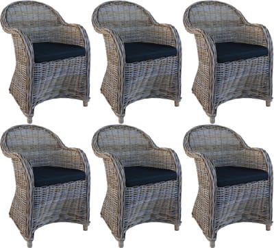Decomeubel - Rotan Stoel Kubu Grey met zwart Kussen - set van 6 stoelen