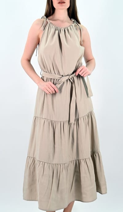 YesMooi - Gelaagde Midi Jurk - Zomerjurk - Beige - XS (34)