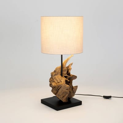 Holländer Filicudi tafellamp, beige/houtkleurig, hoogte 60 cm, linnen