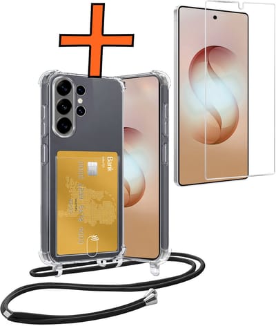 Hoesje Geschikt voor Samsung S26 Ultra Hoesje Met Telefoonketting Pasjeshouder Shockproof Case Met Screenprotector Koord - Hoesje Geschikt voor Samsung Galaxy S26 Ultra Hoes Met Kaarthouder - Transparant