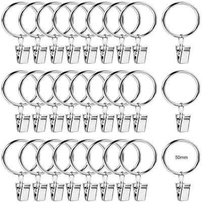 Dailygoods- Gordijnringen 50 mm - Gordijnclips - Gordijnhouder - Douchegordijn - Gordijnen - Set van 30 stuks - Gordijnhaak