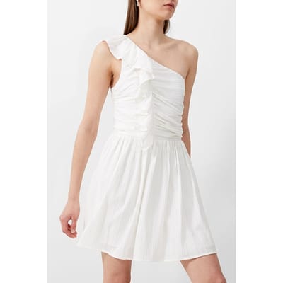 French Connection Bonny Pleated Ruffle Dress White Maat: 6 | Mini Jurken Outlet | Dames | Wit
