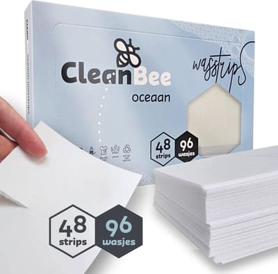 CleanBee Wasmiddelstrips 96 Wasbeurten Oceaan - Wasmiddel Wasvellen - Detergent Sheets - Eco Laundry Strips - Micro Plasticvrij - Biologisch - Eco Wasstrips - Wasstrips - Wasmiddelstrips