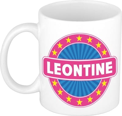 Bellatio Decorations - Leontine voornaam - koffiemok - beker - wit/roze - 300 ml - Cadeau - Dames - Collega - Moederdag - Verjaardag