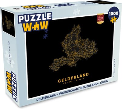 Puzzel Gelderland - Wegenkaart Nederland - Goud - Legpuzzel - Puzzel 1000 stukjes volwassenen