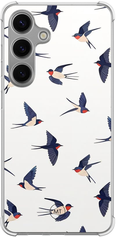 Hoesje (shockproof) geschikt voor Samsung Galaxy S24 - Birdies - Extra sterke case - TPU/polycarbonaat - Print - Blauw, Transparant