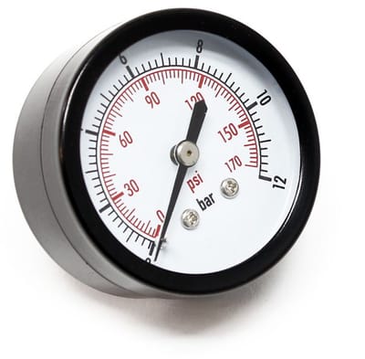 manometer voor drukvaten, manometer axiaal DN8 (1/4") 12,9 mm, 0-12 bar (0-180 PSI), diameter 50 mm