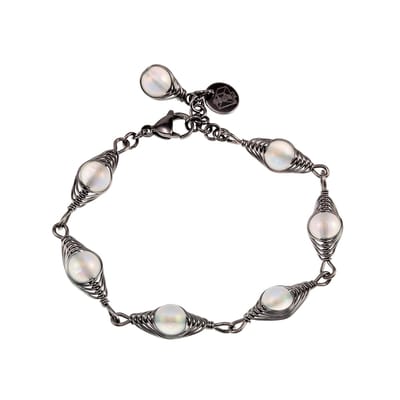 16 tot 19cm Armband Dames - RVS Zilverkleur - Visgraat Armband met Matwitte Kristallen - Witte Armband - Verstelbaar
