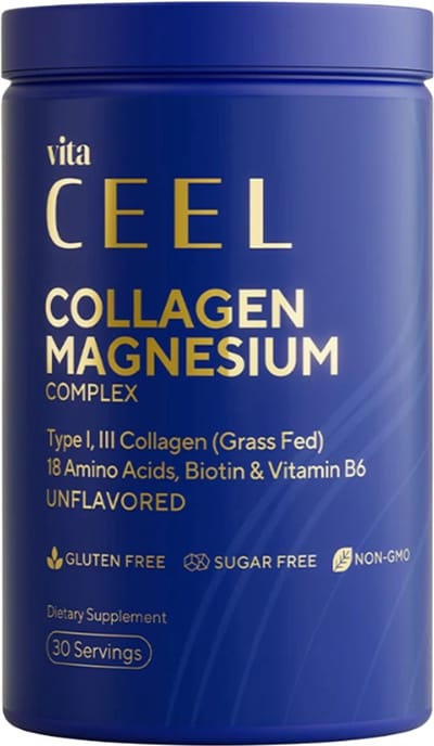 Vita Ceel Collagen Magnesium Complex - Type 1 & 3 Peptiden - Bisglycinaat, Citraat, Malaat - Huid & Spieren
