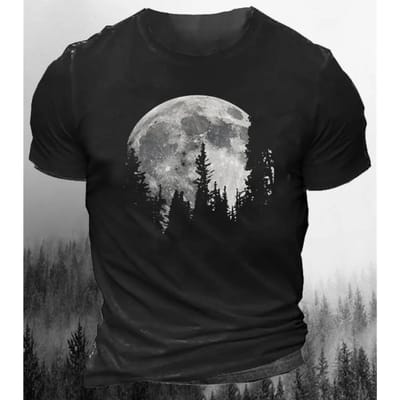 Vintage heren T-shirt met 3D-print Maanbospatroon Afdrukken Losse oversized shirts Klassieke herenkleding Straat Casual T-shirts met korte mouwen 2XL gray