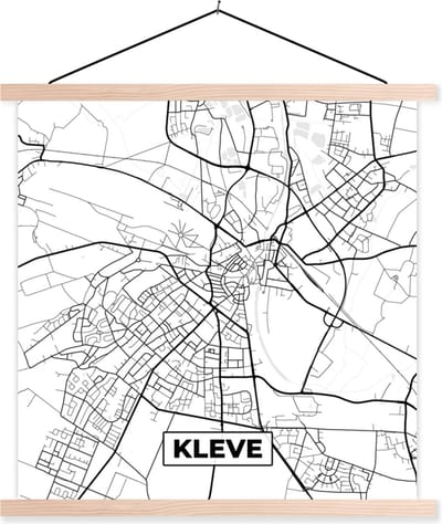 Posterhanger incl. Poster 40x40 cm - Schoolplaat - Stadskaart - Kaart - Kleve - Plattegrond - Textielposter - Blanke latten - Stadskaart