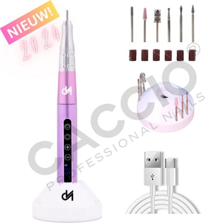 CACCIO® NAILS - Elektrische nagelvijl - Elektrische nagelfrees met oplaadstation- 65W Draadloze Nagelfrees-Incl.6 bitjes/schuurrolletjes-Vibratievrij-Geluidvrij-Manicure/pedicure voeten en handen Acrylnagels-Gelnagels - Nagels - Nail Drill Machine