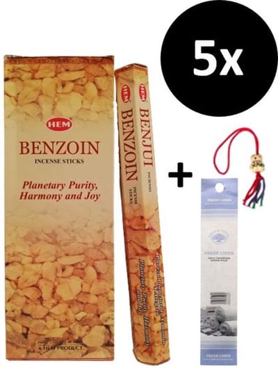 Wierook - Wierookstokjes - 5 Kokers - 100 Stokjes + 5 Mini Stokjes En 1 Gelukspoppetje - Geur Benzoin - Benzoë