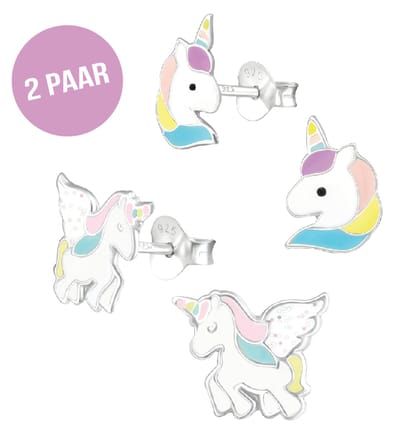 Oorbellen meisje unicorn zilver - lila - 2 paar