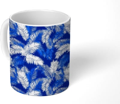 Mok - Koffiemok - Palmblad - Patroon - Blauw - Mokken - 350 ML - Beker - Koffiemokken - Theemok