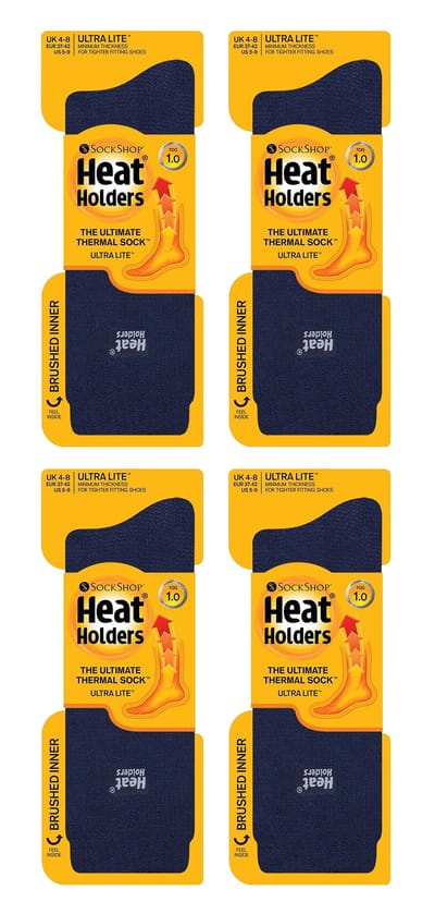 Heat Holders Ultra Lite - 4 Paar Multipack Dames Thermosokken | Ultra Dunne Warme Sokken voor Dress Socks in de Winter - Marineblauw