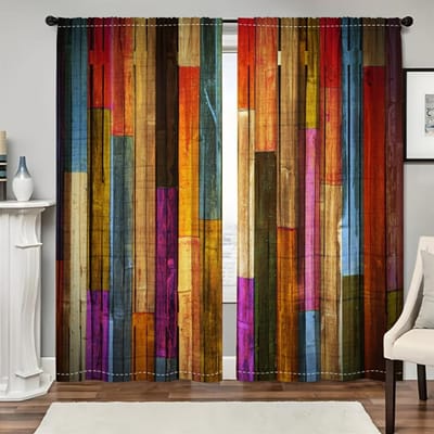 2 pièces de rideaux imprimés en planche de bois vintage, 30*65, chambre à coucher et salon, décoration de maison, décoration de pièce 29Wx64L(75x166CM)x2