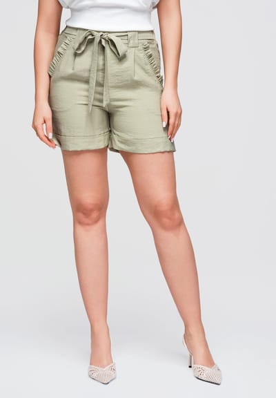 OMBRE Korte Broek - Loose Fit - Viscose - Effen Kaki S