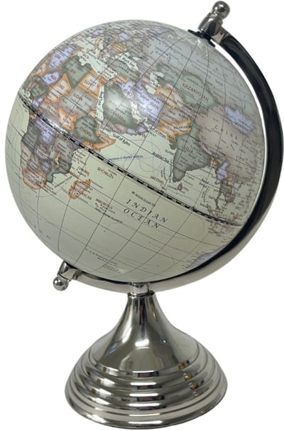 Wereldbol DeMuseumwinkel 25 x 32cm Zilver - Vintage Look