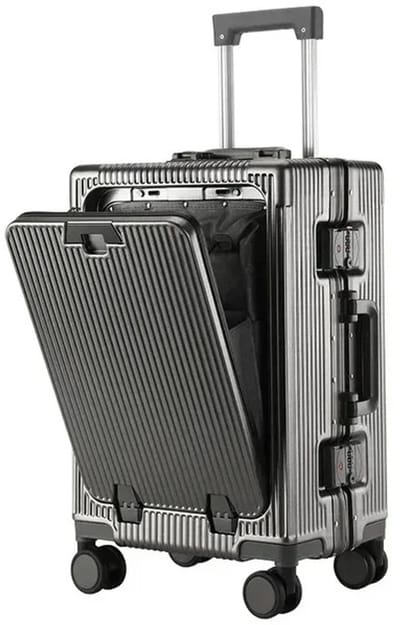 Sello! handbagagekoffer – reiskoffer – vooropening – grote opbergruimte – 20 inch – 36x24x56 cm – aluminium – donkergrijs