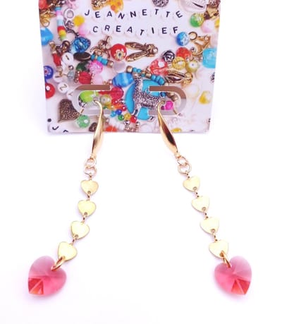 Jeannette-Creatief® - Chique - Lovely Hearts - Oorbellen - Oorbellen met Bedels - Oorbellen met Jasseron - Oorbellen Dames - Oorbellen met Kettinkjes - Liefde - Love - RVS Jasseron Gold - Handgemaakte sieraden