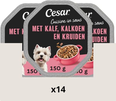 Cesar Hondenvoer - Cuisine - Kalf & Kalkoen in Saus - Kuipjes 14x150g