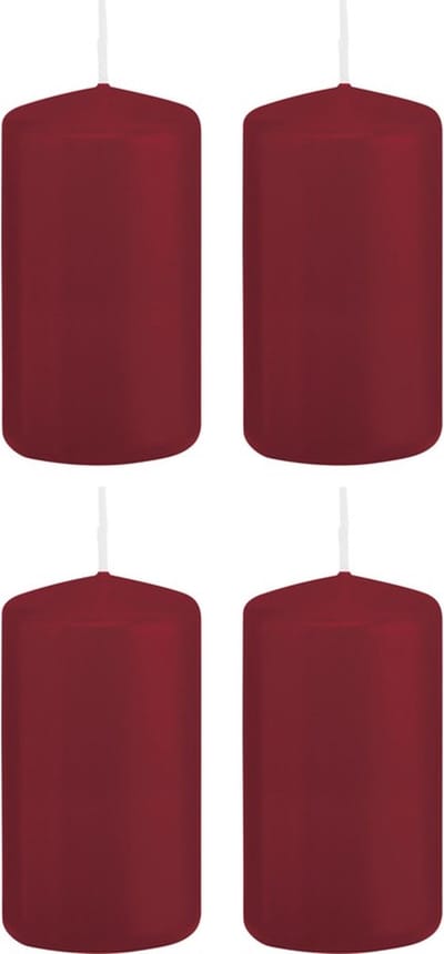 Trend Candles Cilinderkaars/stompkaars - 4x - bordeauxrood - 6 x 12 cm - 40 branduren - met brandvertragende folie
